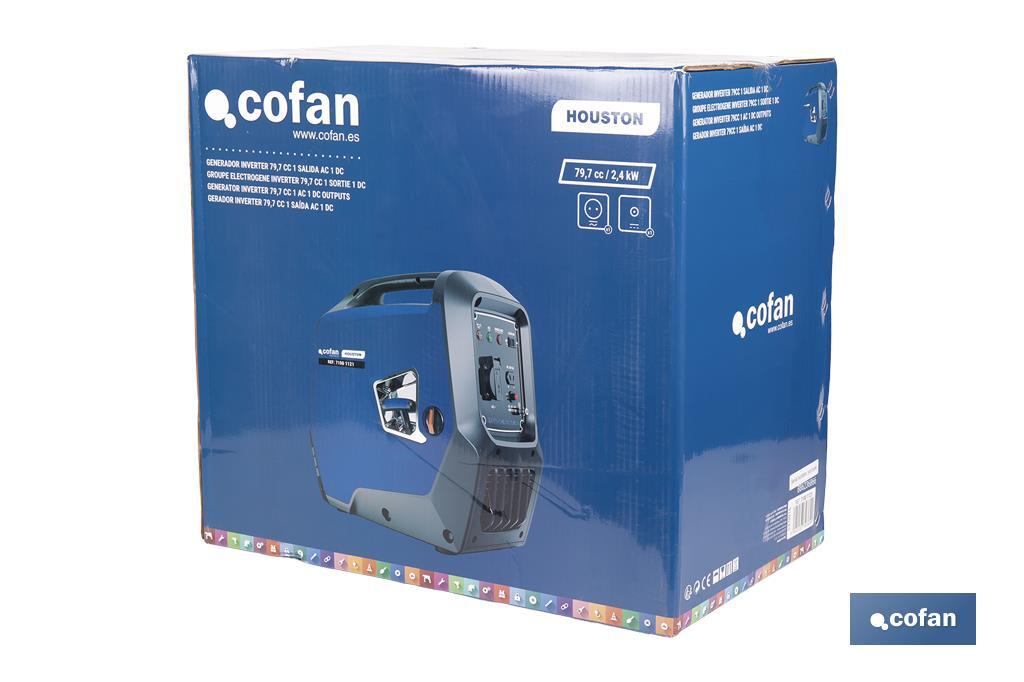 Generador inverter de gasolina de 79,7 cc | Motor de 4 tiempos OHV | Generador inverter portátil | Máxima potencia: 2 kVA - Cofan
