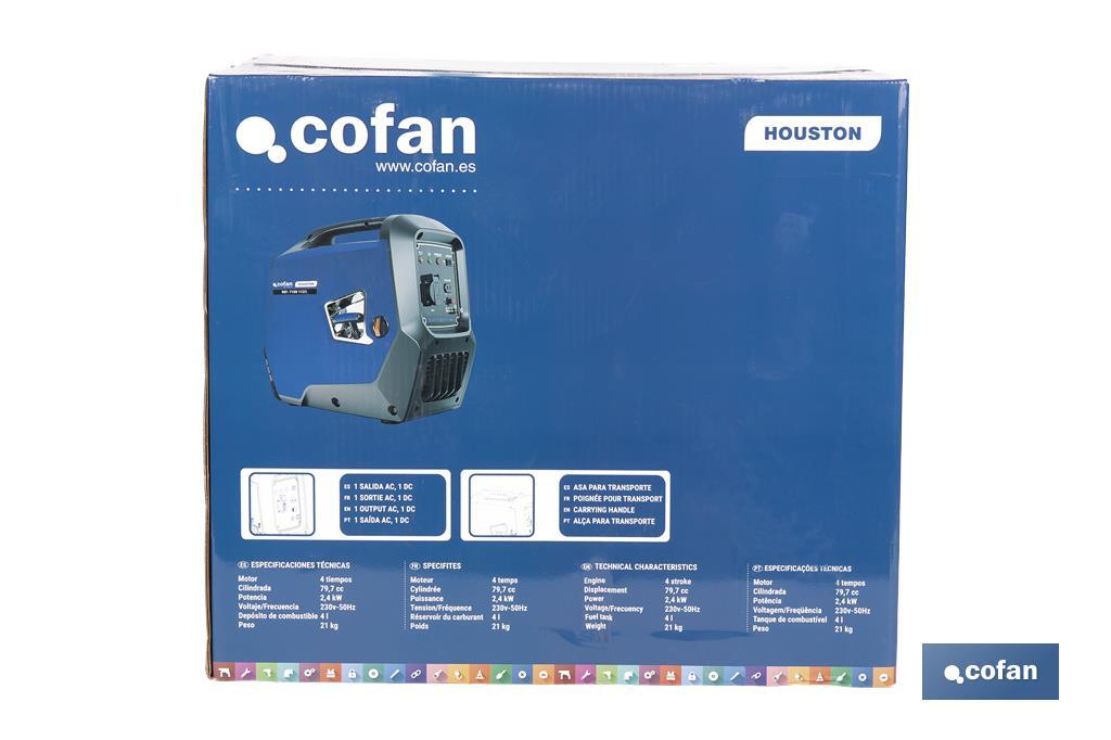 Generador inverter de gasolina de 79,7 cc | Motor de 4 tiempos OHV | Generador inverter portátil | Máxima potencia: 2 kVA - Cofan