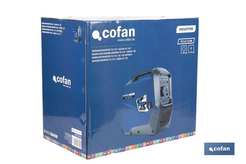 Generador inverter de gasolina de 79,7 cc | Motor de 4 tiempos OHV | Generador inverter portátil | Máxima potencia: 2 kVA - Cofan