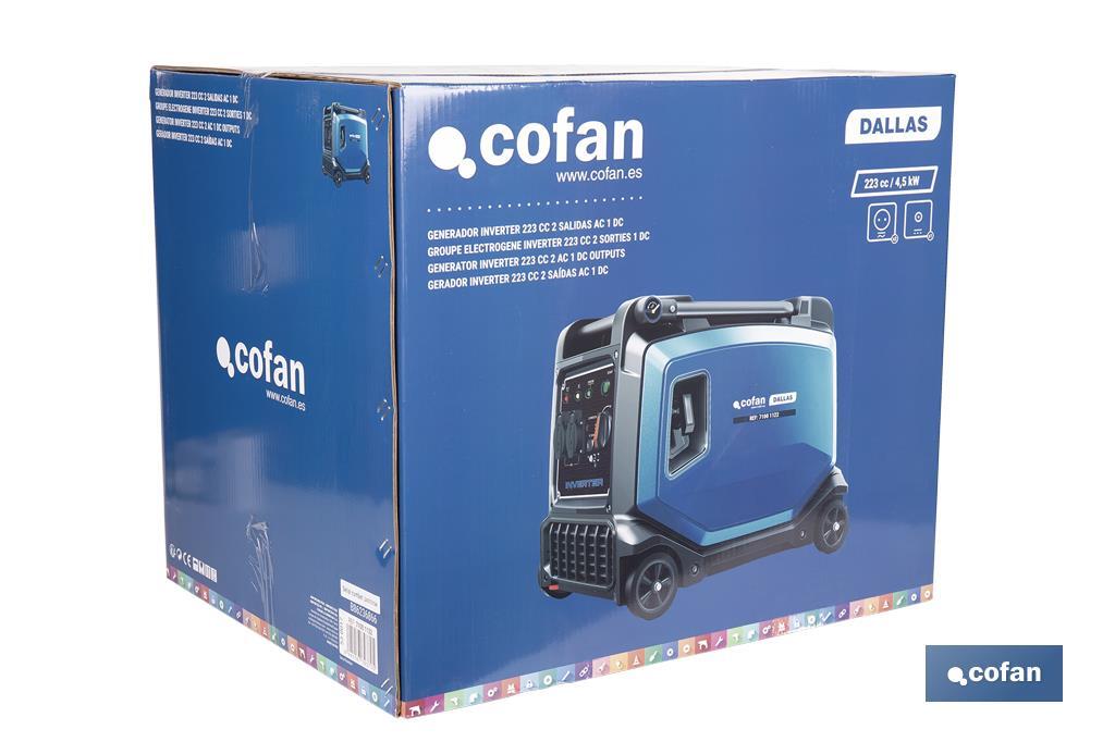 Generador inverter de gasolina de 223 cc | Motor de 4 tiempos | Generador inverter portátil | Máxima potencia: 3,8 kVA - Cofan