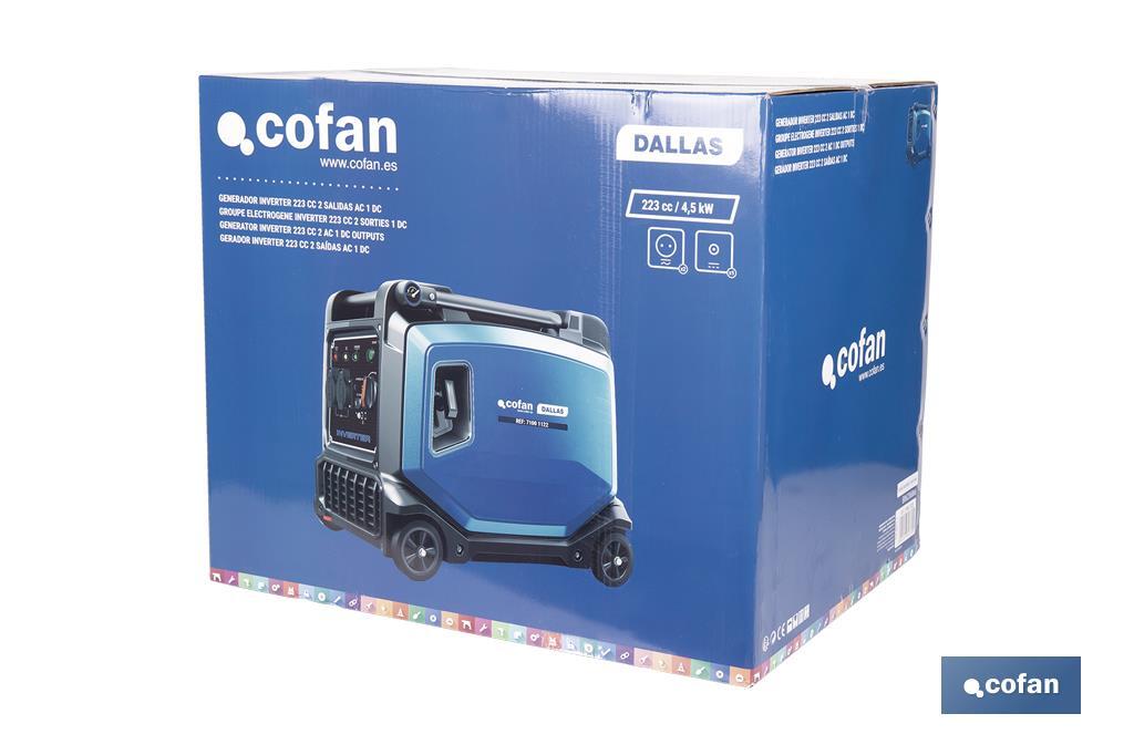 Generador inverter de gasolina de 223 cc | Motor de 4 tiempos | Generador inverter portátil | Máxima potencia: 3,8 kVA - Cofan