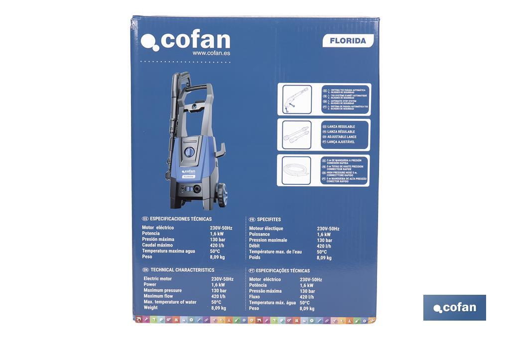 Limpiadora de alta presión | 1600 W | Caudal máximo 420 l/h | Presión máxima 130 bares | Sistema TSS - Cofan
