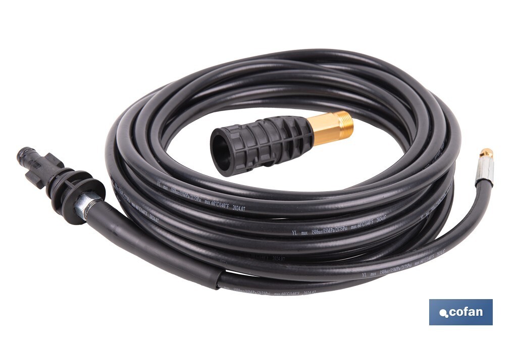 Manguera para limpieza de tuberías | Longitud: 7,5 m | Conexión M22 y bayoneta | Accesorio para Hidrolimpiadora Cofan | Ideal para desatrancos - Cofan