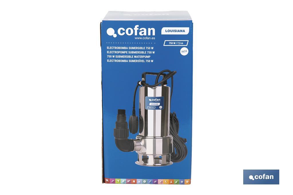 Electrobomba sumergible para aguas sucias | Potencia: 750 W | Caudal máximo: 13000l/h | 7 m de inmersión | Interruptor de flotador - Cofan