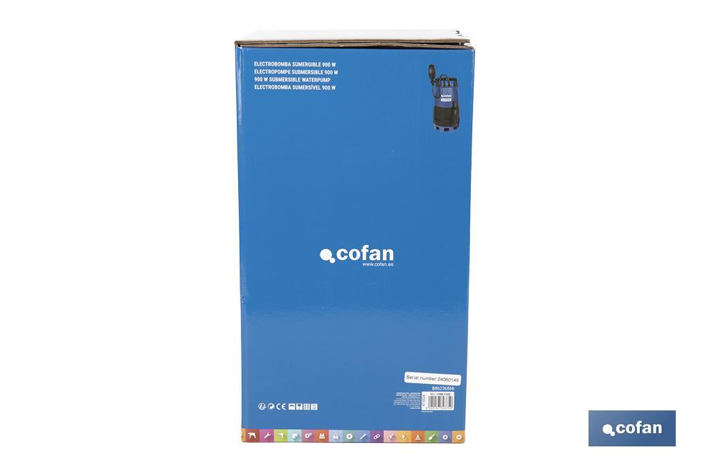Electrobomba sumergible para aguas sucias y limpias | Potencia: 900 W | Caudal máximo: 18000 l/h | 7 m de inmersión | Interruptor de flotador - Cofan
