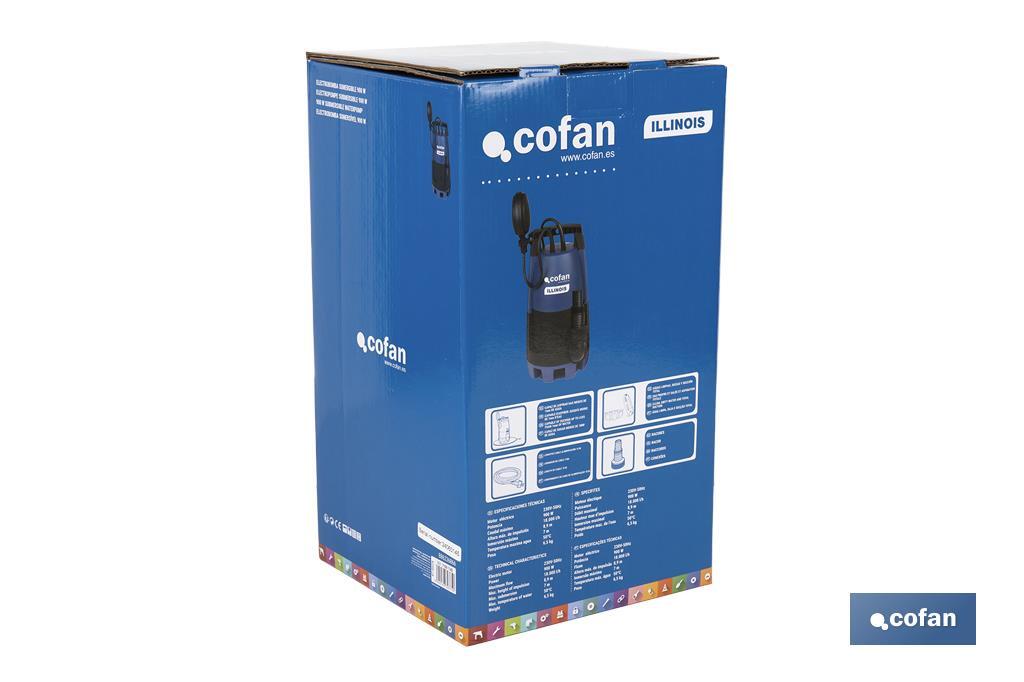 Electrobomba sumergible para aguas sucias y limpias | Potencia: 900 W | Caudal máximo: 18000 l/h | 7 m de inmersión | Interruptor de flotador - Cofan
