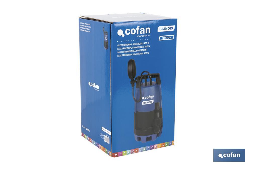 Electrobomba sumergible para aguas sucias y limpias | Potencia: 900 W | Caudal máximo: 18000 l/h | 7 m de inmersión | Interruptor de flotador - Cofan
