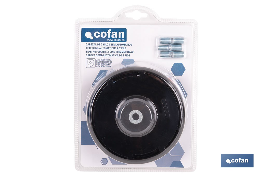 Cabezal de 2 hilos semiautomático universal para desbrozadora| Incluye rosca hembra y adaptadores - Cofan