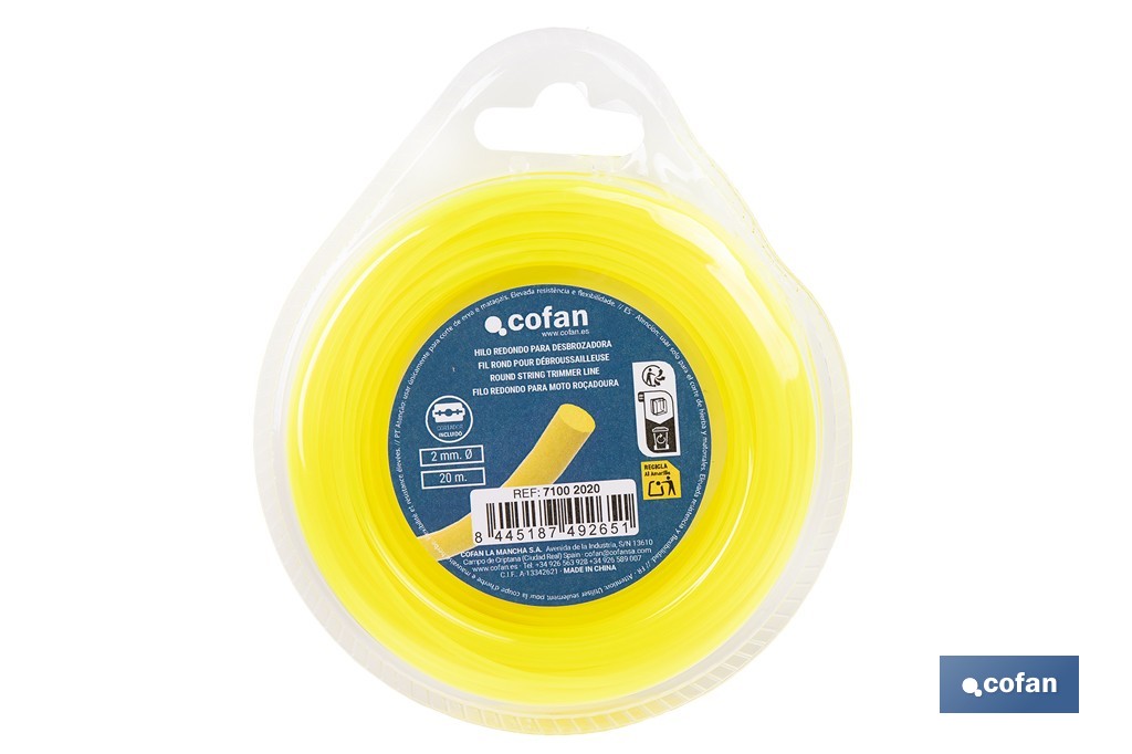Hilo redondo de nylon para desbrozadora | Alta resistencia, compatible con mayoría de desbrozadoras | Disponible en diferentes medidas - Cofan