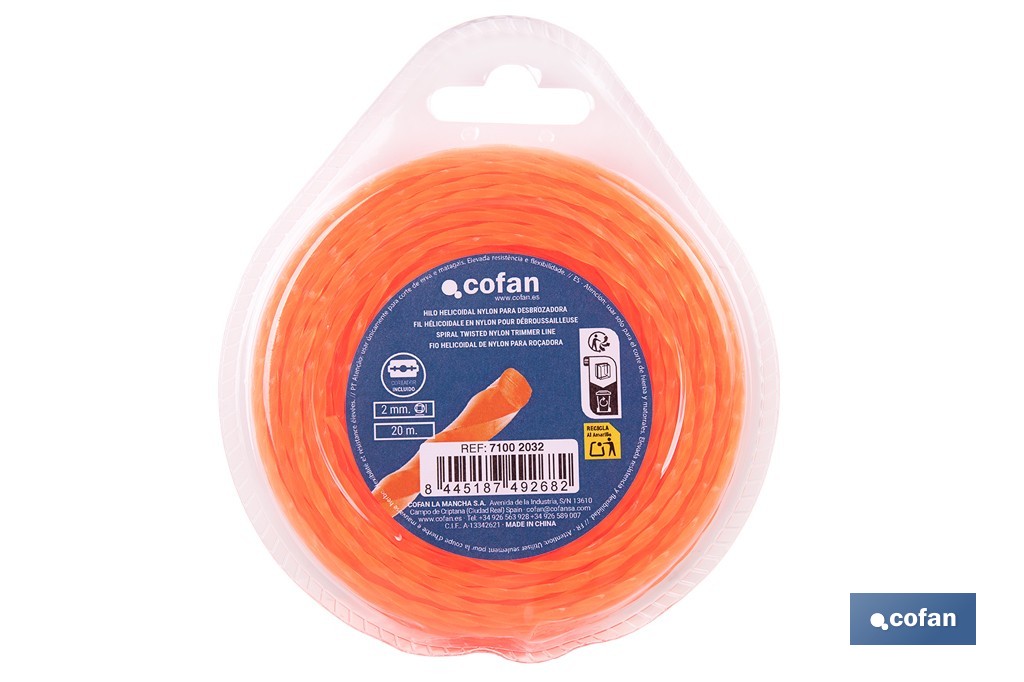 Hilo helicoidal de nylon para desbrozadora | Alta resistencia, bajo nivel sonoro | Disponible en diferentes grosores - Cofan