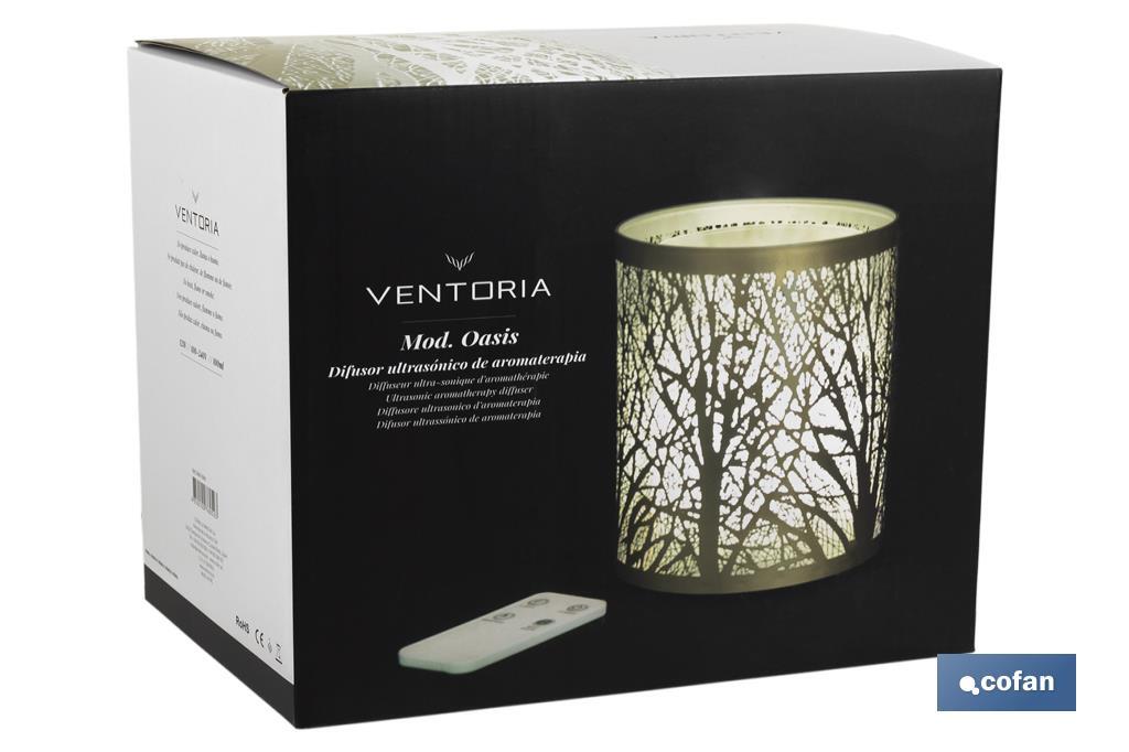 Cylindrical essential oil diffuser | Aromatherapy diffuser | Capacity: 100ml | Cylindrical shape with trees in gold - Cofan
