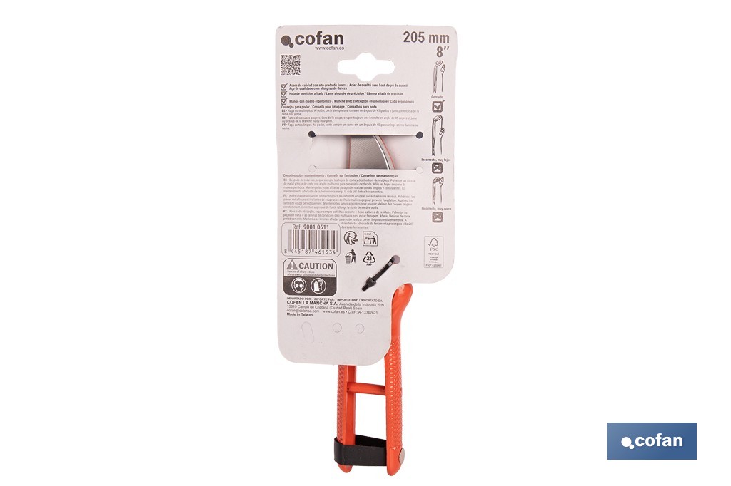 Tijeras de poda y recolección a una mano | Con mangos forjados en una sola pieza | Corte clásico | Disponible en diferentes medidas - Cofan