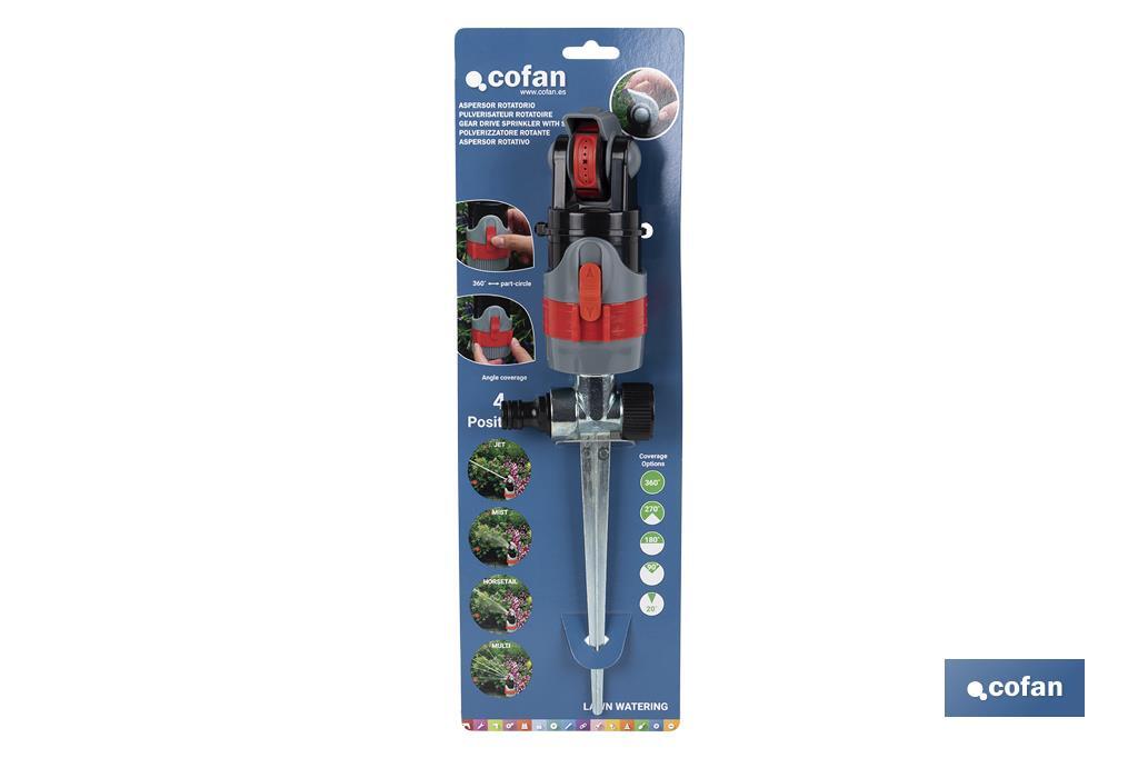 Gear drive sprinkler with 4 spray patterns | Adjustable spray angle | With optional rotation - Cofan
