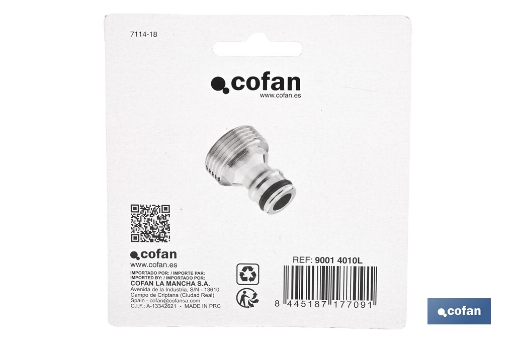 Adaptador de latón de rosca macho | Diferentes medidas | Apto para manguera | Ideal para jardinería - Cofan