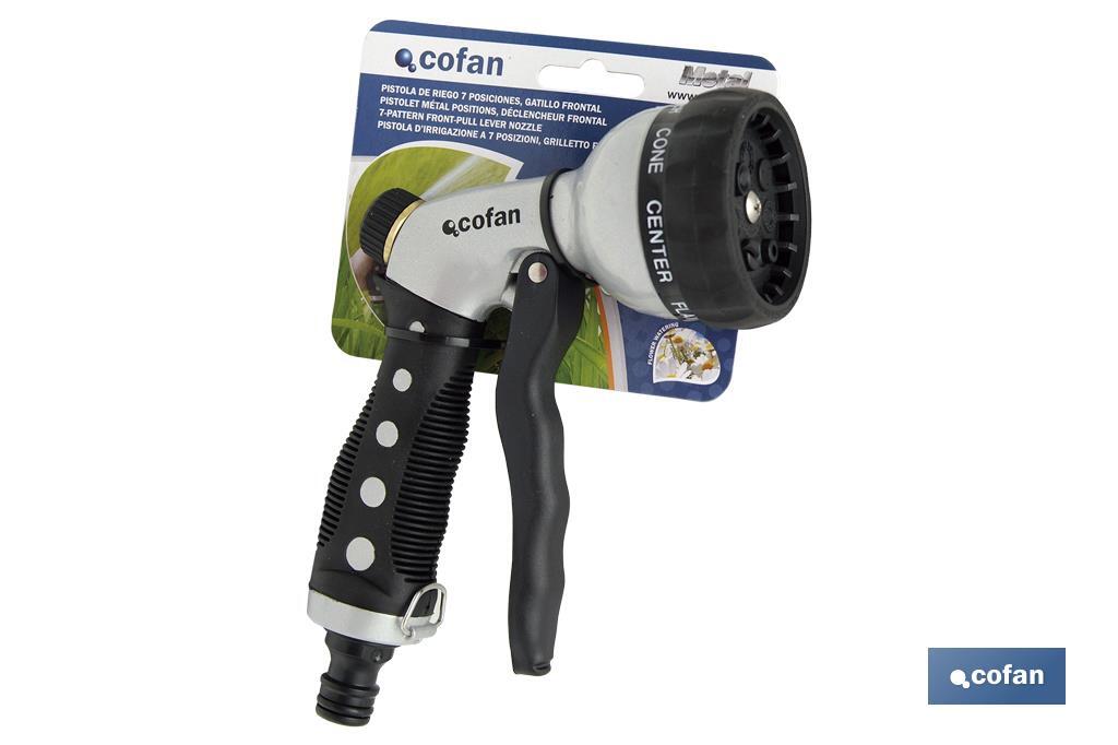 Pistola de Riego en Metal  | 7 Posiciones de Pulverización | Para regar Plantas o Césped - Cofan