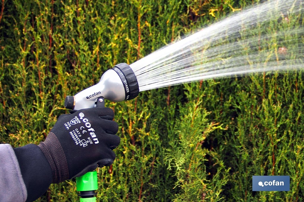 Pistola de Riego en Metal  | 7 Posiciones de Pulverización | Para regar Plantas o Césped - Cofan