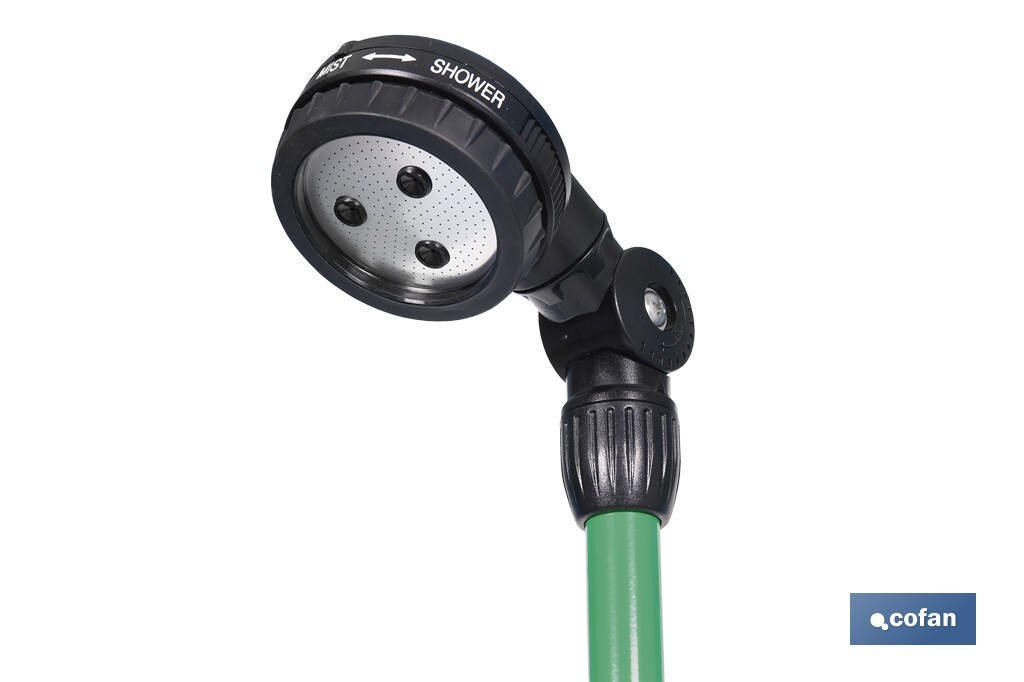 Ducha de jardín con trípode | Altura regulable | 2 funciones: ducha y nebulización | Conector universal incluido | Altura máxima: 162 cm - Cofan