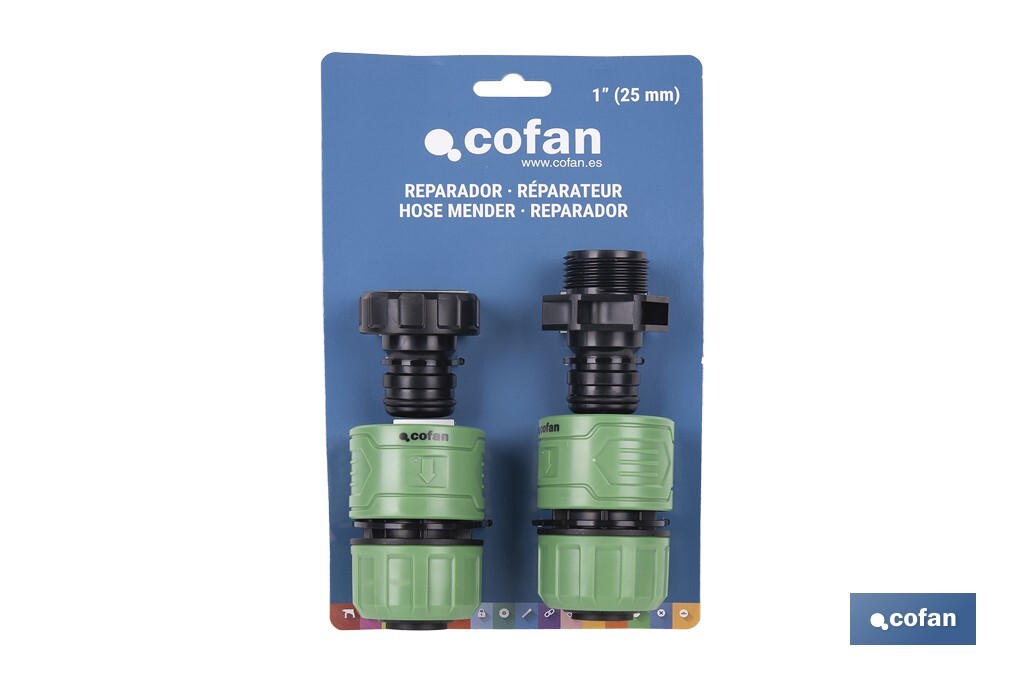 Garden hose repair connector | ABS fitting | UV resistance | Quick and easy connection | 1" repair fitting Ø25mm  - Cofan