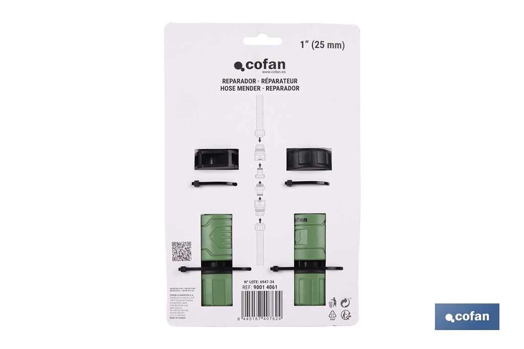 Garden hose repair connector | ABS fitting | UV resistance | Quick and easy connection | 1" repair fitting Ø25mm  - Cofan