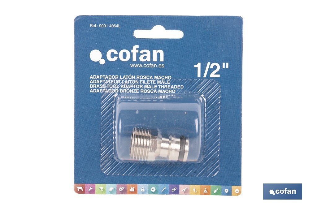 Adaptador de latón de rosca macho | Diferentes medidas | Apto para manguera | Ideal para jardinería - Cofan