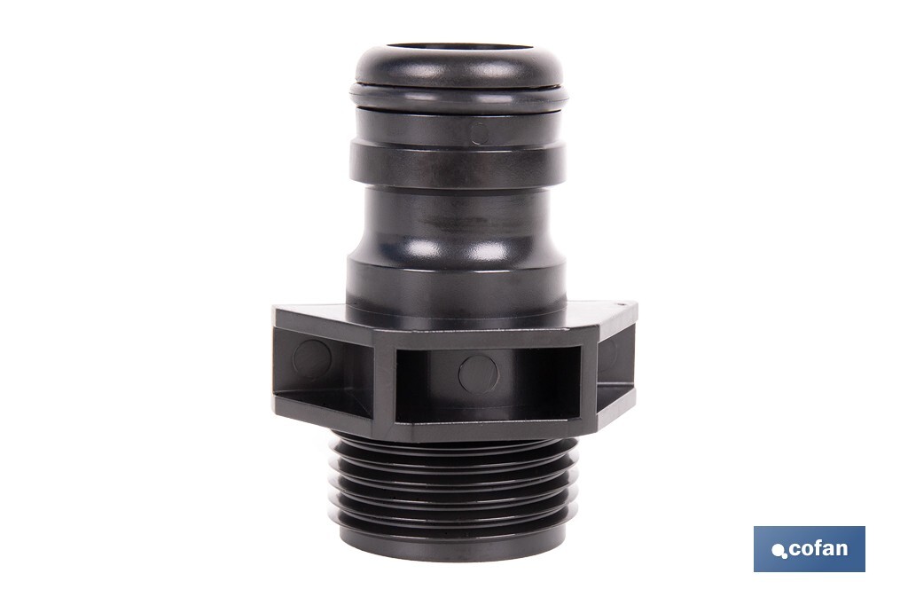 Adaptador de polipropileno con rosca macho antifugas | Ligero y resistente | Adecuado para riego y mangueras | Disponible para salidas de 3/4" y 1" - Cofan