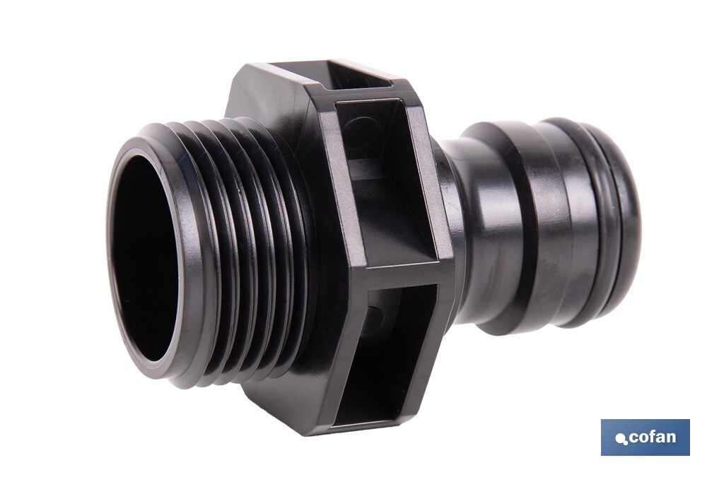 Adaptador de polipropileno con rosca macho antifugas | Ligero y resistente | Adecuado para riego y mangueras | Disponible para salidas de 3/4" y 1" - Cofan
