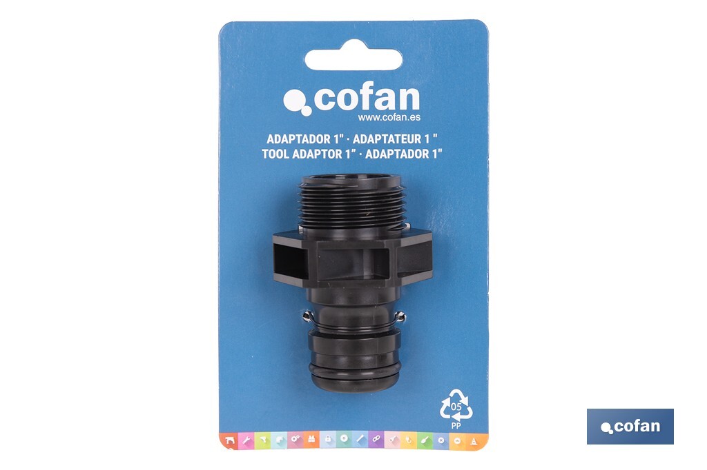 Adaptador de polipropileno con rosca macho antifugas | Ligero y resistente | Adecuado para riego y mangueras | Disponible para salidas de 3/4" y 1" - Cofan