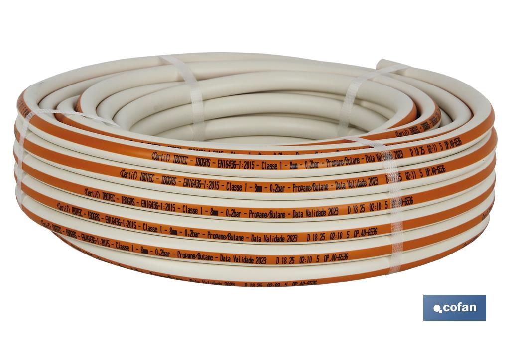 Rollo de Tubo de Gas Butano Flexible | Uso específico para Portugal | Medida 8 mm x 25 m. - Cofan