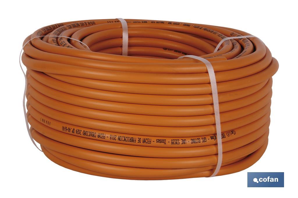 Rollo de Tubo de Gas Butano Flexible, Disponible en color naranja, Medidas: 8 mm x 60 m