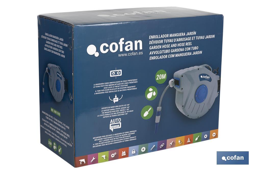 Enrollador Automático de Manguera |Para Jardín | Longitud 20 m | Diámetro 15 mm - Cofan