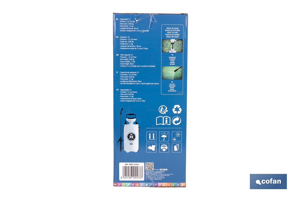 Pulverizador de Presión Manual | Capacidad para 5 litros | Sector Agrícola - Cofan