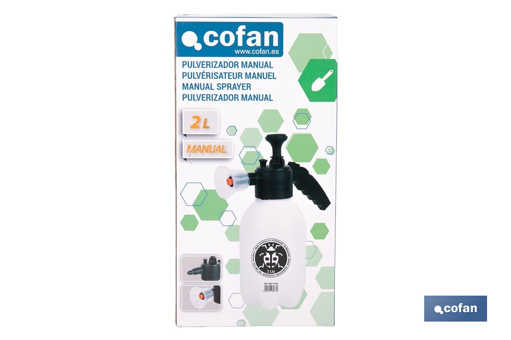 Pulverizador manual 2 litros para líquido y espuma | Uso agrícola y jardinería | Boquillas incluidas - Cofan