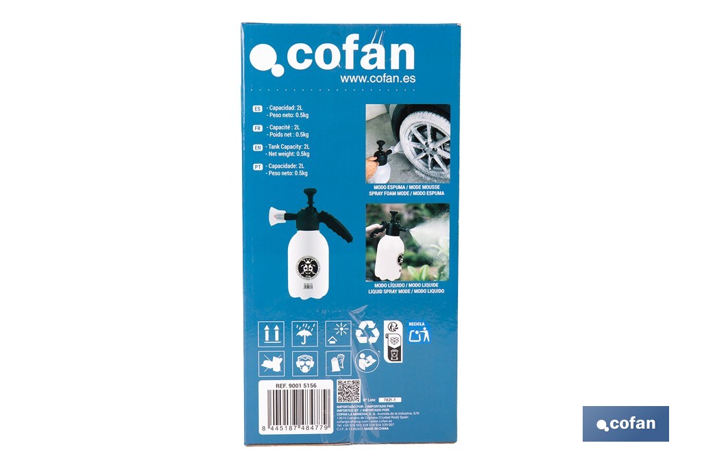 Pulverizador manual 2 litros para líquido y espuma | Uso agrícola y jardinería | Boquillas incluidas - Cofan