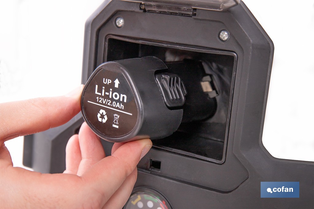 Pulverizador de espalda eléctrico | Sulfatadora a batería Li-Ion 12 V 2.0 Ah | Disponible en diferentes capacidades - Cofan