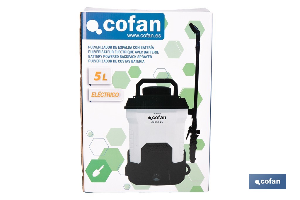 Pulverizador de espalda eléctrico | Sulfatadora a batería Li-Ion 12 V 2.0 Ah | Disponible en diferentes capacidades - Cofan