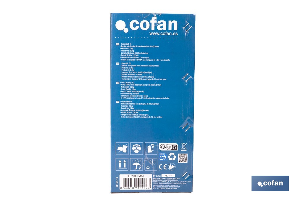Pulverizador de espalda eléctrico | Sulfatadora a batería Li-Ion 12 V 2.0 Ah | Disponible en diferentes capacidades - Cofan