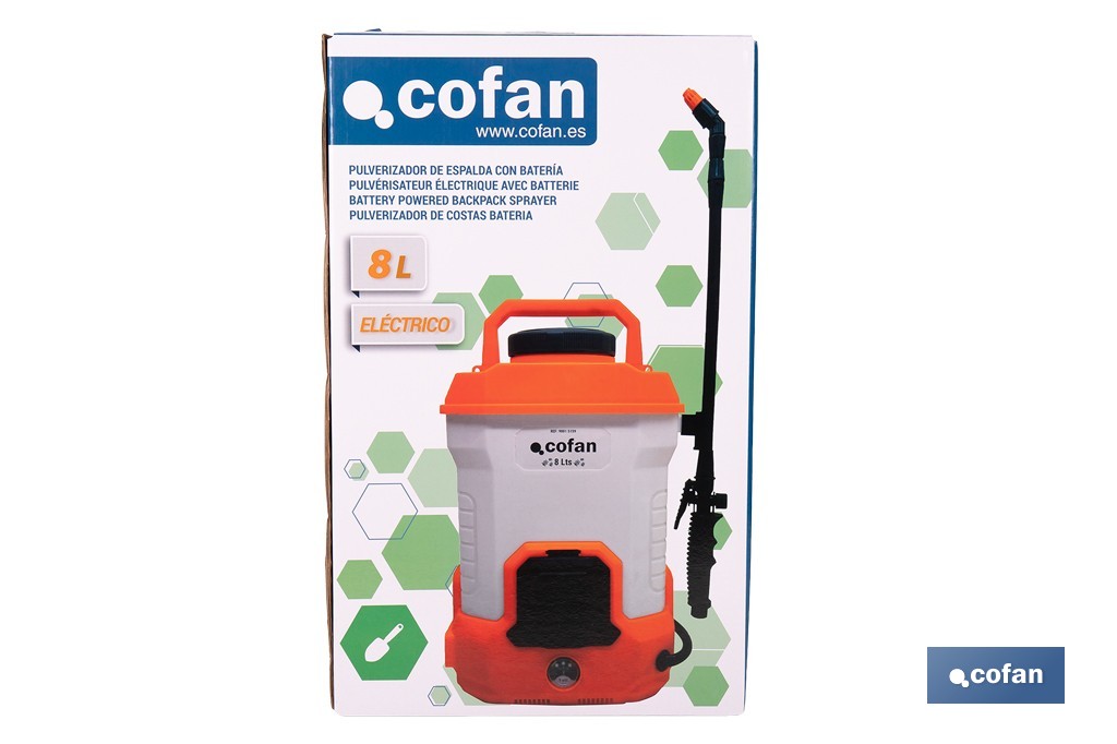 Pulverizador de espalda eléctrico | Sulfatadora a batería Li-Ion 12 V 2.0 Ah | Disponible en diferentes capacidades - Cofan