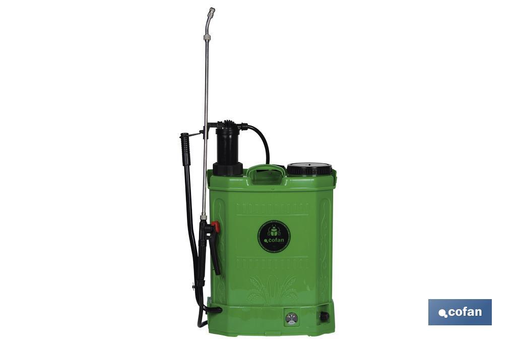 Pulvérisateur dorsal | Capacité : 16 litres | Électrique avec double utilisation Batterie/Manuel - Cofan