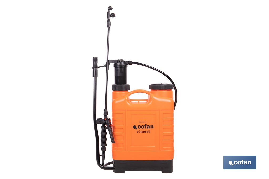 Hand-operated backpack sprayer | Capacity: 12 litres | Orange/black - Cofan