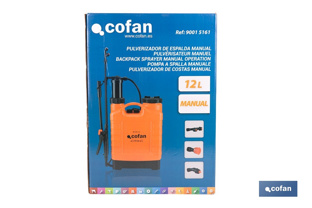 Hand-operated backpack sprayer | Capacity: 12 litres | Orange/black - Cofan