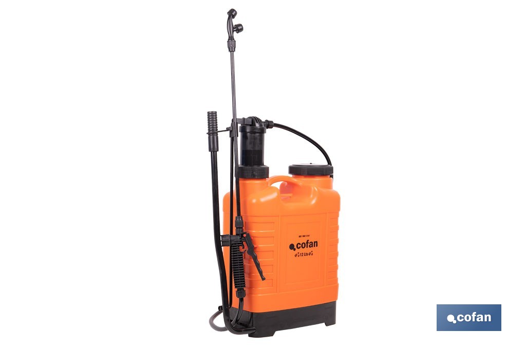 Hand-operated backpack sprayer | Capacity: 12 litres | Orange/black - Cofan