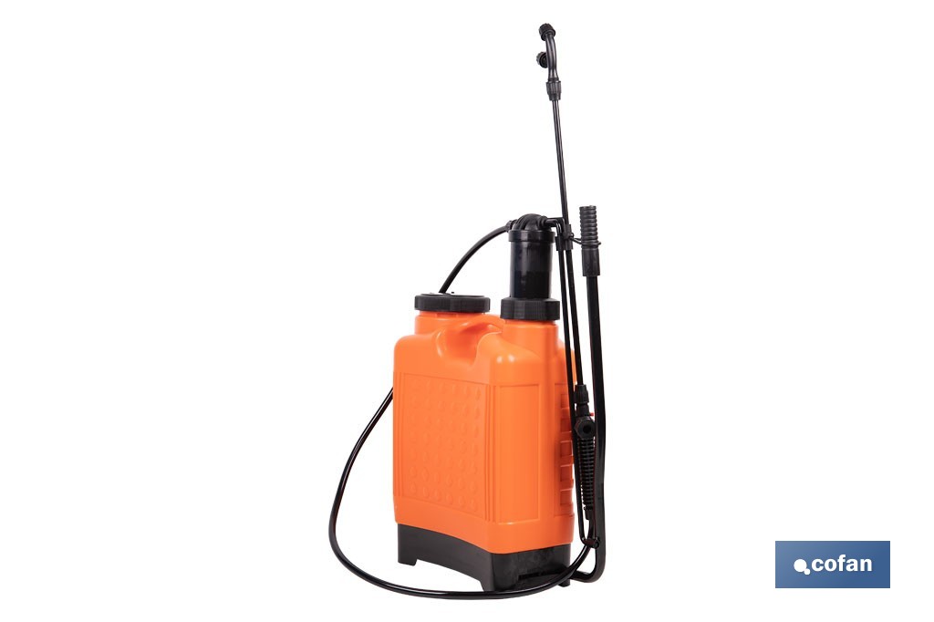 Hand-operated backpack sprayer | Capacity: 12 litres | Orange/black - Cofan