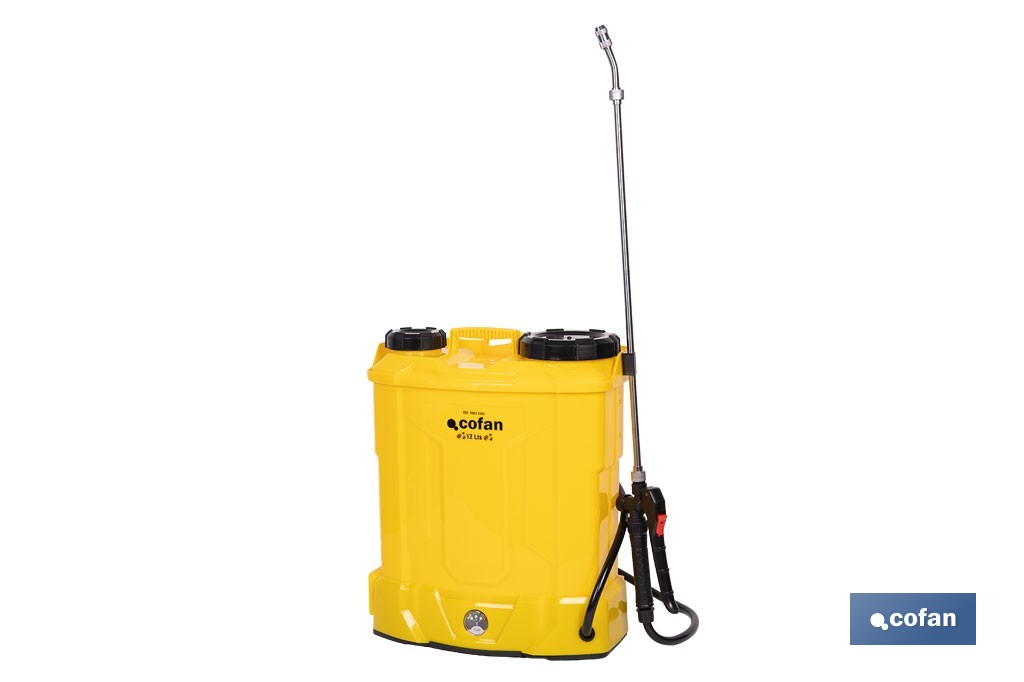 Pulverizador de espalda eléctrico | Batería de litio de 12 V | Lanza de 58 cm con correas acolchadas | Disponible en dos capacidades diferentes - Cofan