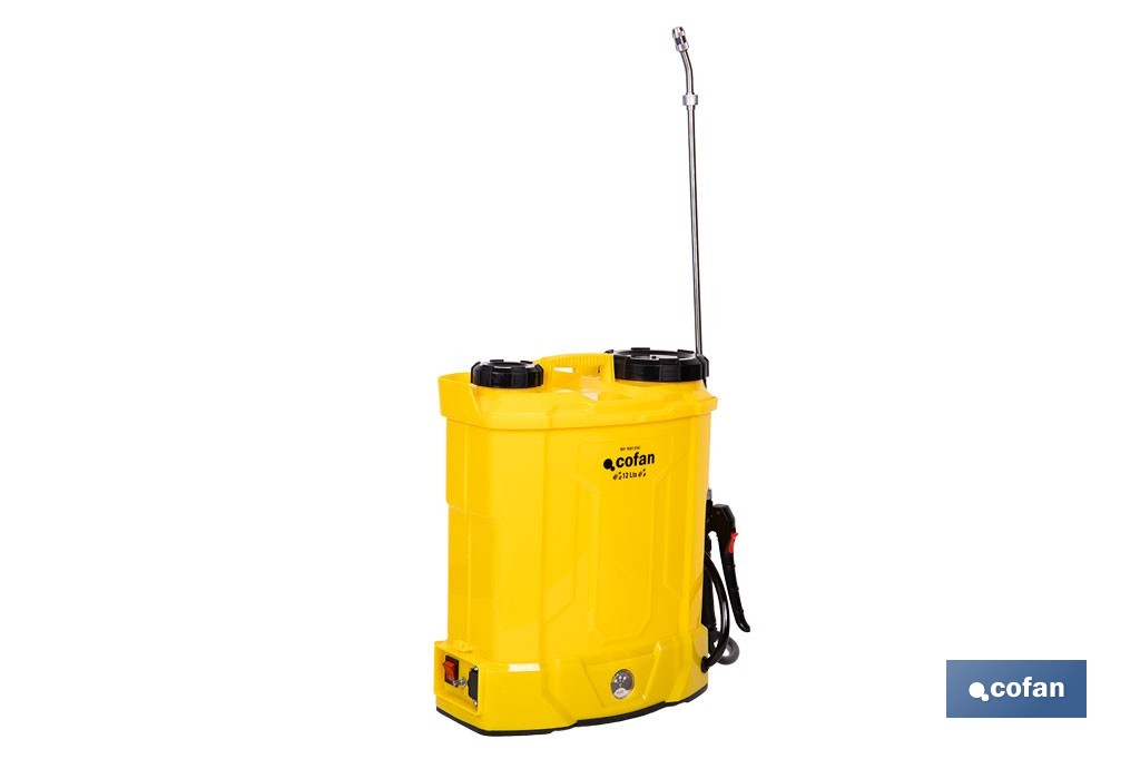 Pulverizador de espalda eléctrico | Batería de litio de 12 V | Lanza de 58 cm con correas acolchadas | Disponible en dos capacidades diferentes - Cofan