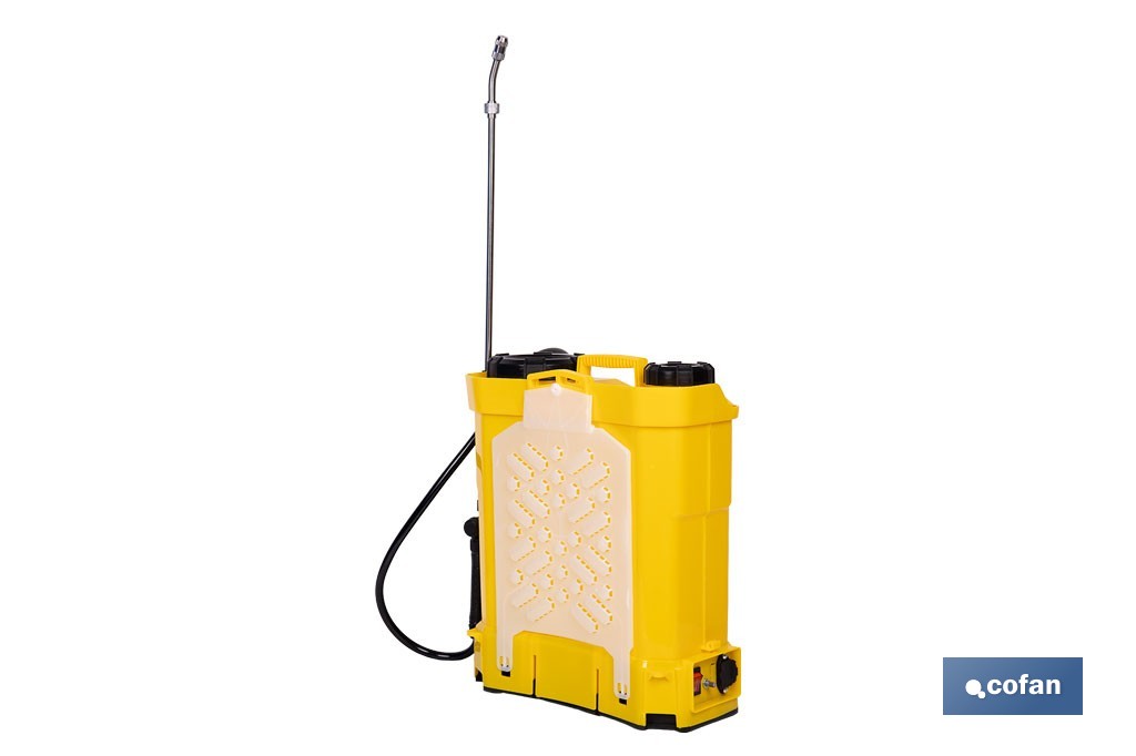 Pulverizador de espalda eléctrico | Batería de litio de 12 V | Lanza de 58 cm con correas acolchadas | Disponible en dos capacidades diferentes - Cofan