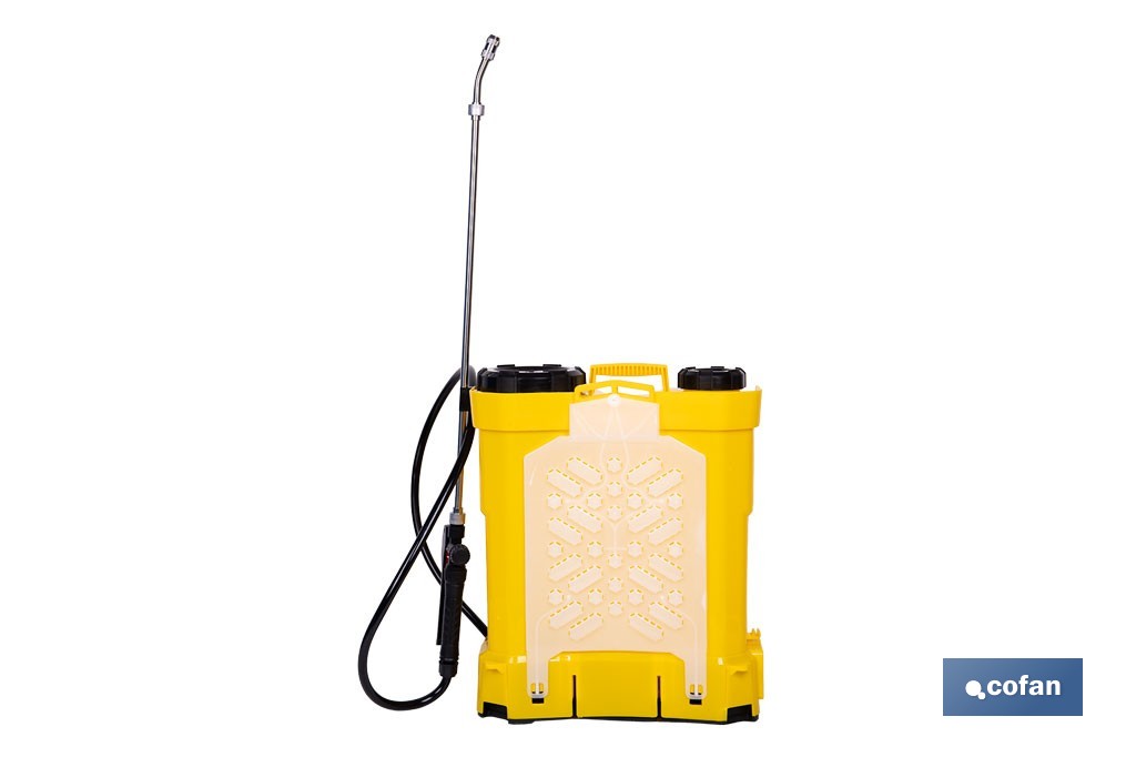 Pulverizador de espalda eléctrico | Batería de litio de 12 V | Lanza de 58 cm con correas acolchadas | Disponible en dos capacidades diferentes - Cofan