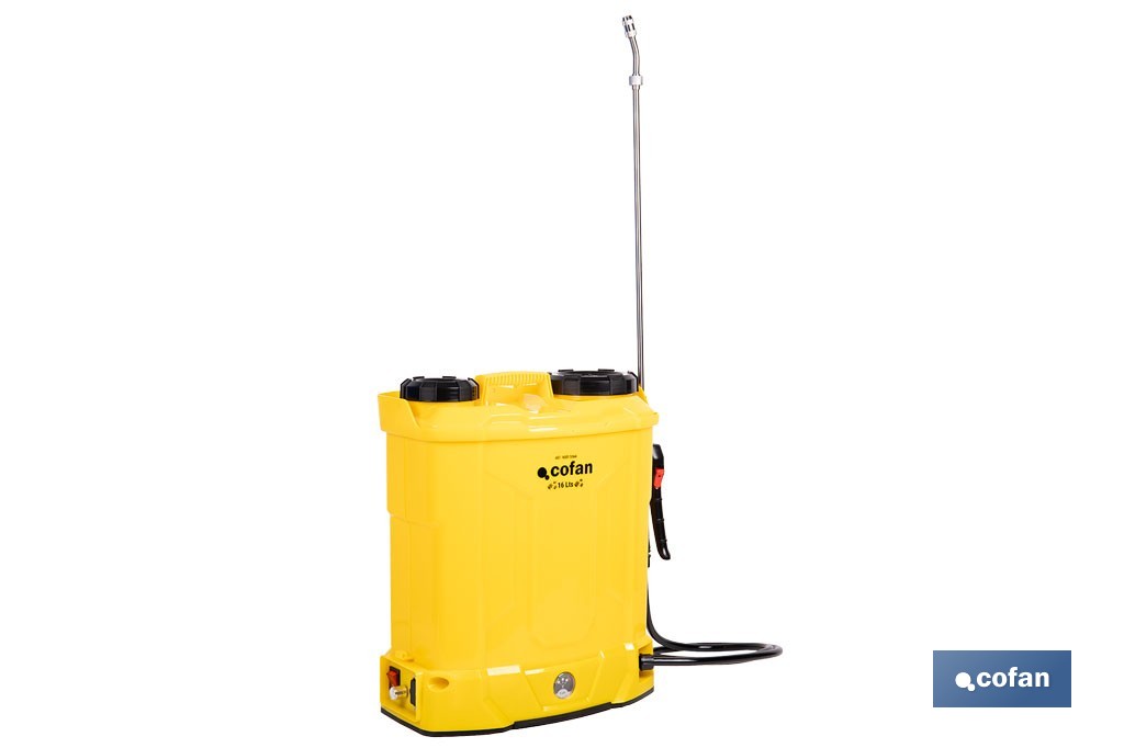 Pulverizador de espalda eléctrico | Batería de litio de 12 V | Lanza de 58 cm con correas acolchadas | Disponible en dos capacidades diferentes - Cofan