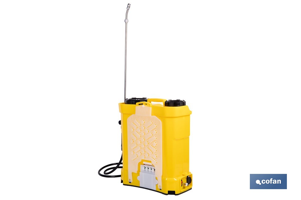 Pulverizador de espalda eléctrico | Batería de litio de 12 V | Lanza de 58 cm con correas acolchadas | Disponible en dos capacidades diferentes - Cofan