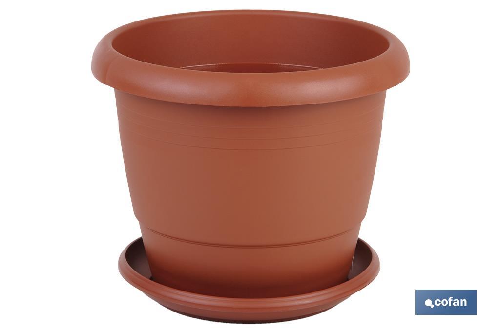Maceta redonda con plato | Especial para platas y flores | Perfecta para colocar en exterior e interior - Cofan