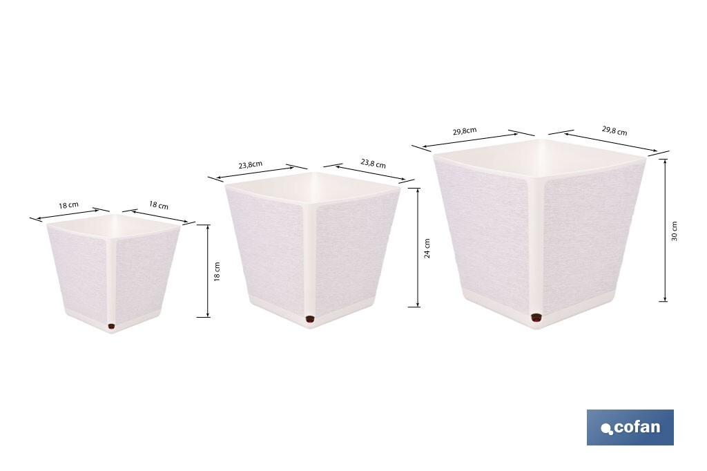 Maceteros decorativos para interior | Macetas cuadradas con plato integrado | Con señalizador de riego | Disponibles en diferentes colores y medidas - Cofan